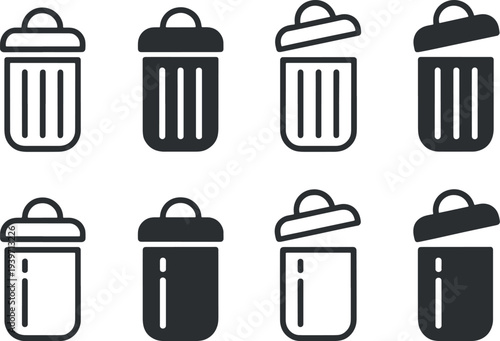 Trash Can Icon Set - Delete Bin Vector Icons UI Design Elements