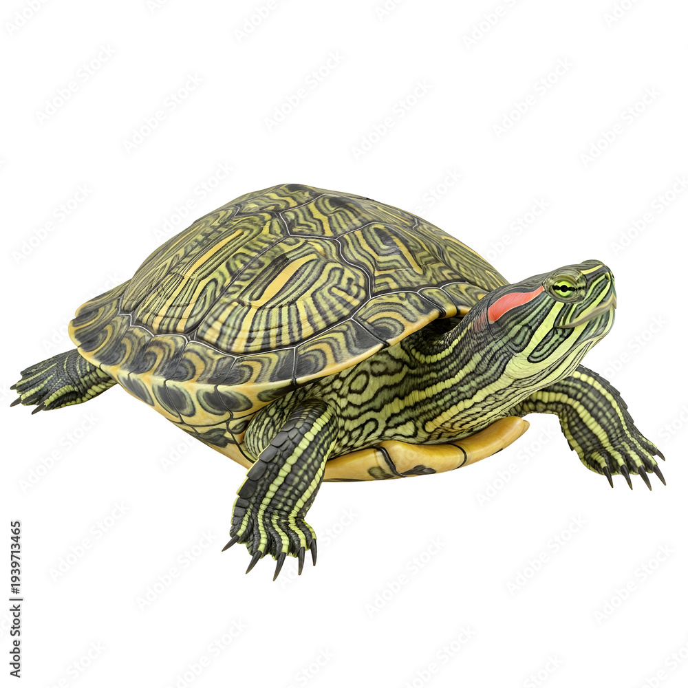 Obraz premium Yellow and black striped turtle on black background