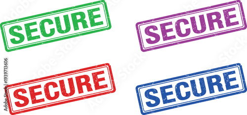 A collection of colorful secure stamps on a white background