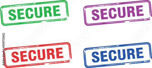 A set of colorful secure stamps on a white background