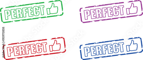 A set of colorful perfect stamps with thumbs up on a white background