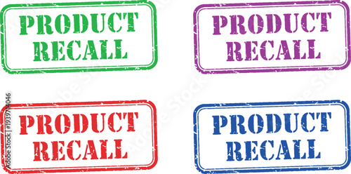 Four colorful product recall stamps on a white background