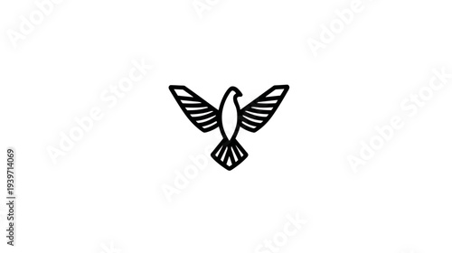 Minimalist black outline flying bird icon. Geometric abstract avian symbol for freedom, peace, and spirit. Vector graphic design element.