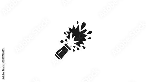 Celebratory bottle popping icon with explosive splash. Black and white vector illustration for success, party, celebration, and New Year.