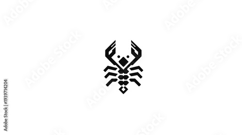 Minimalist Black Scorpion Icon Design on White Background - Stylized Abstract Insect Symbol Graphic Element