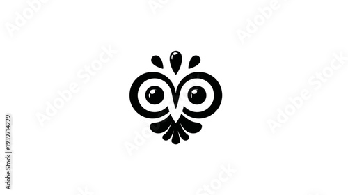 Minimalist Black Owl Face Vector Icon Illustration on White Background - Stylized Nocturnal Bird Graphic Design Element