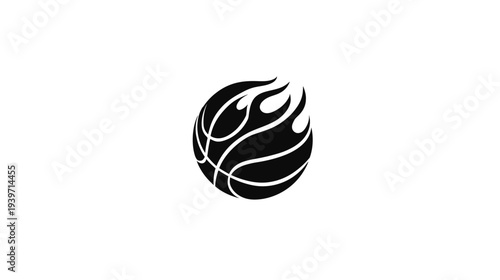 Dynamic Flaming Basketball Icon Vector Illustration. Fiery Sports Logo Graphic Design. Energetic Game Symbol Silhouette.