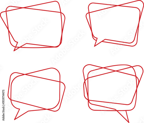 A set of four red speech bubbles on a white background for communication and dialogue
