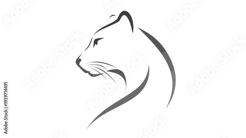 Elegant minimalist cat head profile line art illustration. Stylized abstract feline silhouette vector graphic design element.