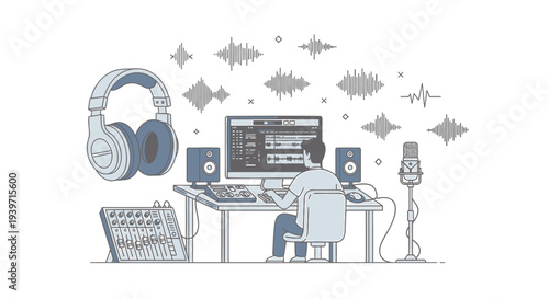 Music producer studio vector illustration