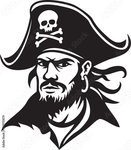 Pirate Captain Portrait Vector – Vintage Buccaneer Character Illustration