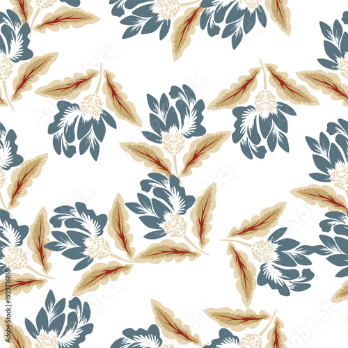 Seamless floral pattern, romantic ditsy print, abstract flower ornament in spring vintage motif. Elegant botanical design of hand drawn pink flowers, tiny leaves, small bouquets. Vector illustration.
