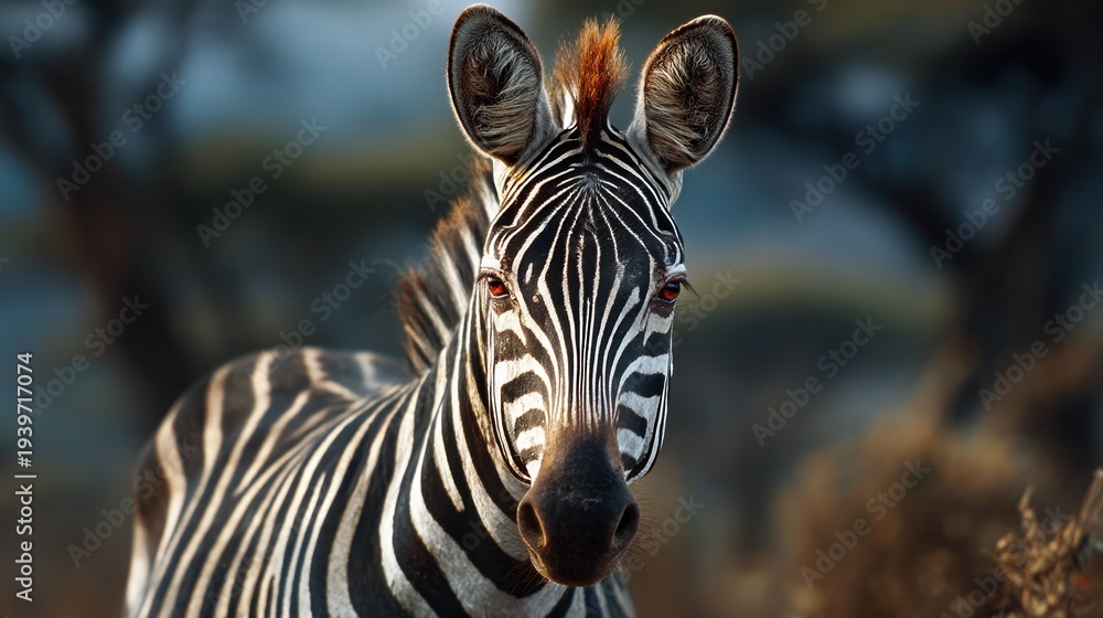 Fototapeta premium Close-up of Zebra Head With Tilted Ears in Natural Habitat During Daytime