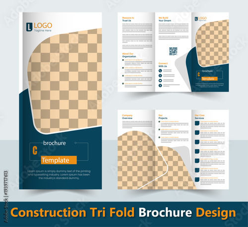 Construction Trifold Brochure, Unique Tri-fold brochure template,  Easy To Edit.