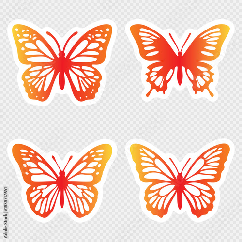 Set of Four Elegant Butterfly Stickers, Clean Vector Butterfly Collection with Minimal Decorative Design