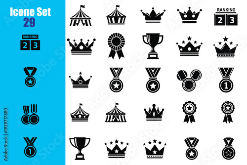 Collection of 25 trophy and crown icons for awards and achievements