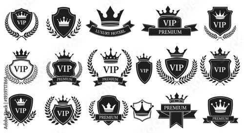 VIP Label Icons with Crown Emblems.