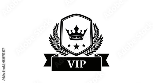 VIP Badge with Crown and Laurel Wreath.