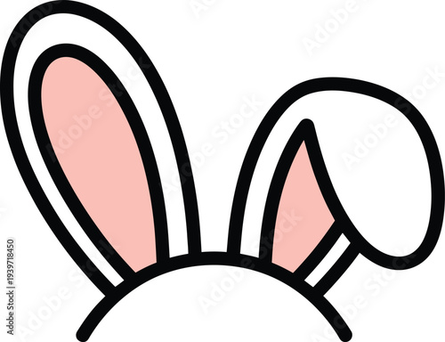 A cartoon bunny ears headband with pink inner ears for easter or spring themed designs and decorations