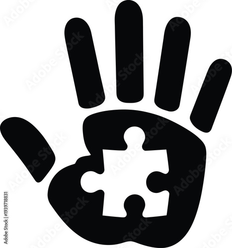 Black hand with puzzle piece symbolizing autism awareness and support