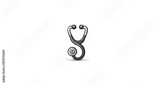 Stylized Stethoscope S-Shape Medical Icon for Healthcare, Diagnosis, and Cardiology with Shadow Effect on White Background