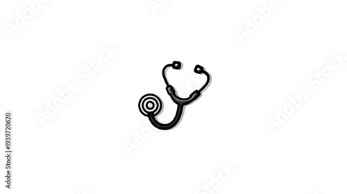 Black stethoscope icon on white background, essential medical instrument for heart and lung examination, healthcare concept