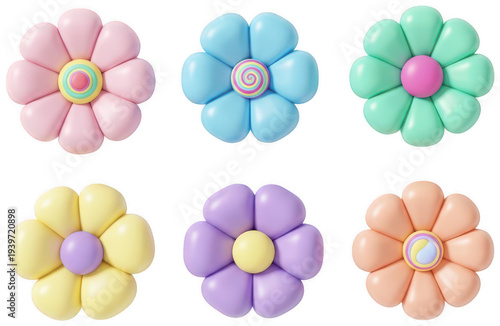 cute plastic 3d flowers png colorful toy flowers png decorative floral png transparent background image