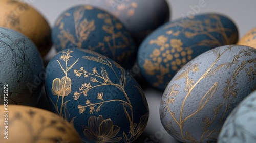 Elegant Easter eggs with gold floral engravings