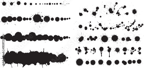 Set of black ink splatter and dot patterns vector