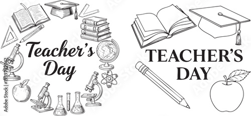 Set of 2 Teacher's Day vector illustrations