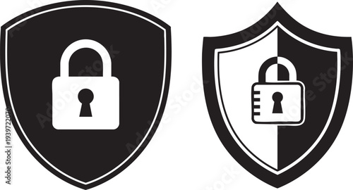 Set of 2 security shield icons vector, lock protection symbols