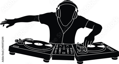 Dj in action mixing music on a controller