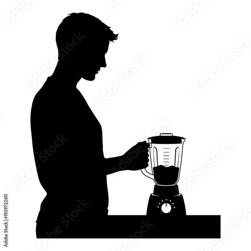 Vector graphic of a person preparing a healthy drink with a blender