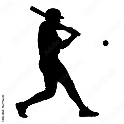 Silhouette graphic design of baseball player swinging bat hitting ball hard