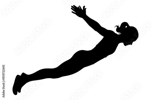Silhouette graphic of a determined female diver in perfect horizontal alignment