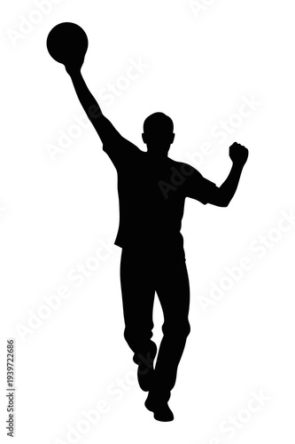 Vector silhouette illustration of basketball player shooting or dunking ball