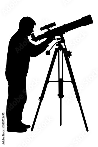 Stargazer using a tripod mounted telescope vector graphic artwork