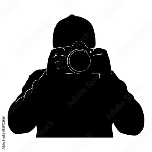 Silhouette graphic design of a person taking a self portrait with camera