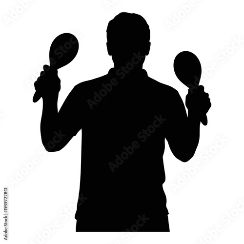 Silhouette graphic illustration of musician playing maracas with energetic rhythm