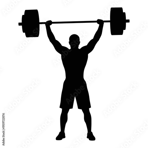 Graphic design of a powerful weightlifter performing an overhead lift