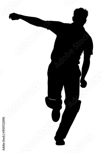 Dynamic cricket player bowling action silhouette vector sport illustration
