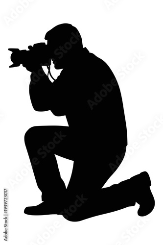 Vector graphic silhouette of a professional photographer taking a picture outdoors
