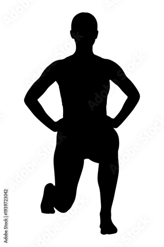Black silhouette vector illustration of a person performing a lunge exercise.