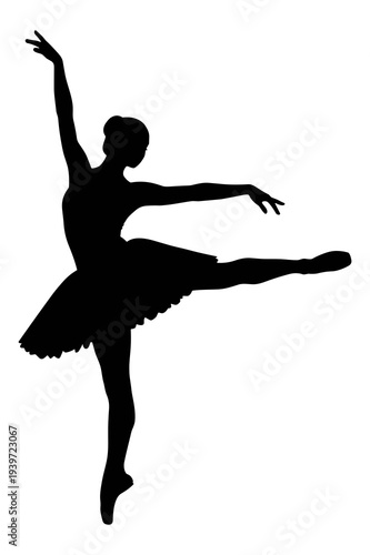 Elegant black vector silhouette of a graceful ballerina performing ballet illustration