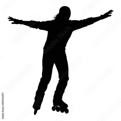 Dynamic rollerblader silhouette vector illustration showing balance and movement