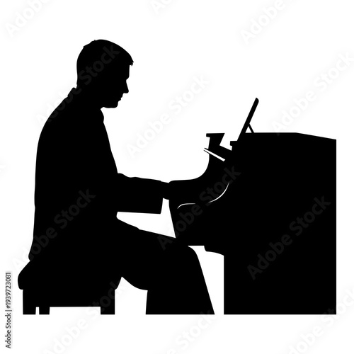 Silhouette vector graphic illustration of musician playing grand piano instrument
