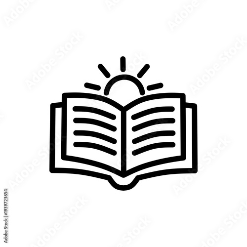 Open Book with Sun Icon Line Art Vector Illustration for Education Learning Knowledge and Morning Study