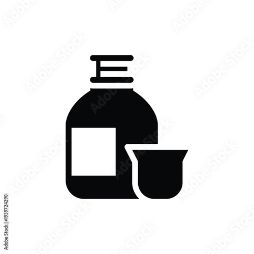 syrup bottle with dosage cup solid icon vector design good for web or mobile app