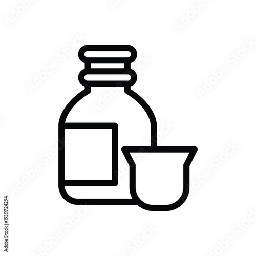 syrup bottle with dosage cup outline icon vector design good for web or mobile app