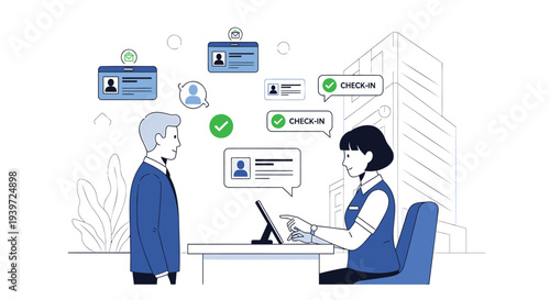 Vector illustration of business meeting with check-in concept isolated on White Background